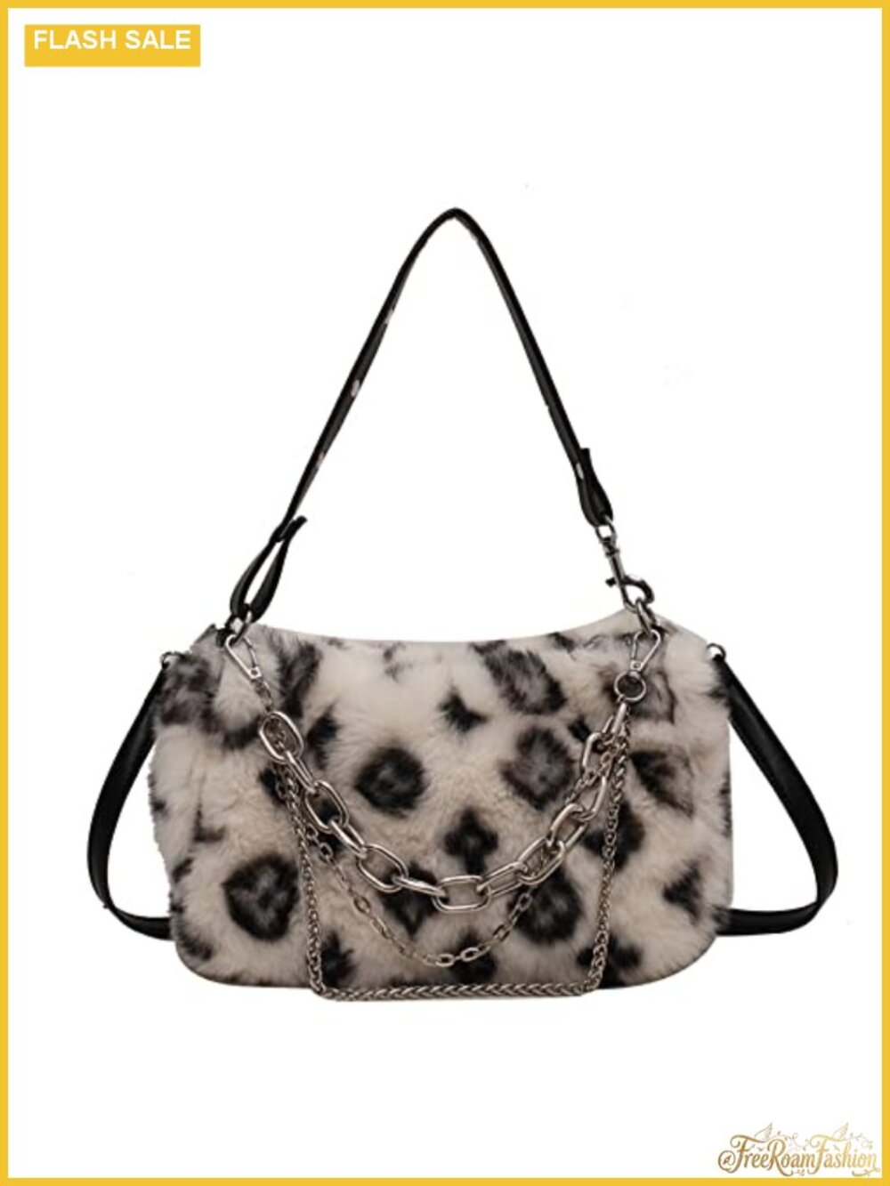 Faux Fur Leopard Print Hobo Bag with Chain Strap Crossbody Shoulder Tote Y2K